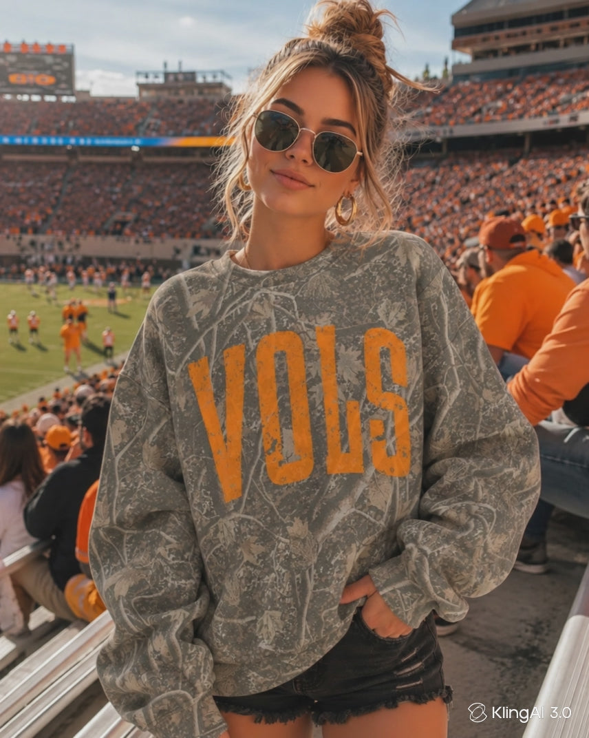 VOLS Camo Sweatshirt - Tennessee Game Day Crewneck - Boutique Football Pullover