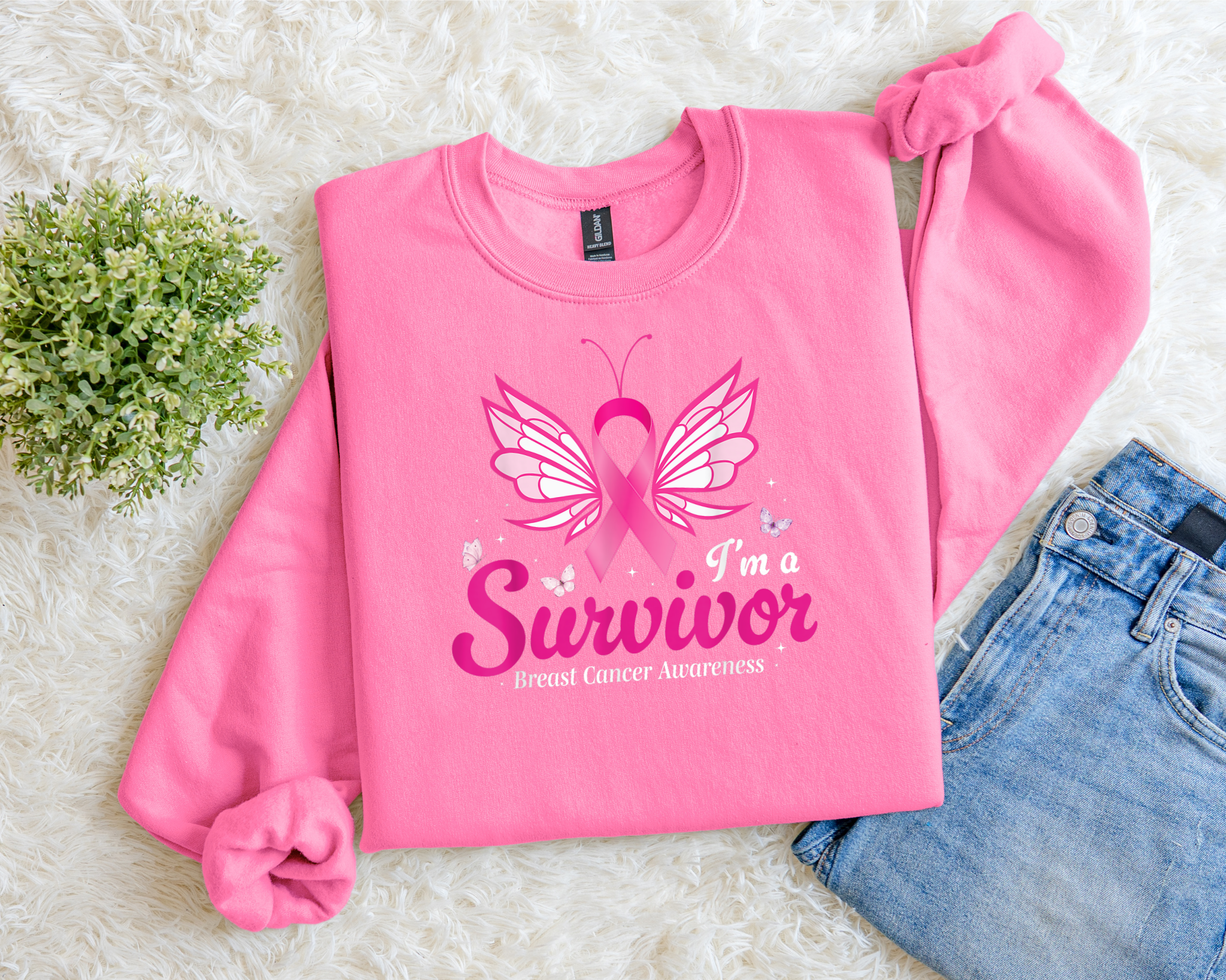 I’m a Survivor Breast Cancer Awareness Sweatshirt – Pink Ribbon Butterfly Graphic Pullover
