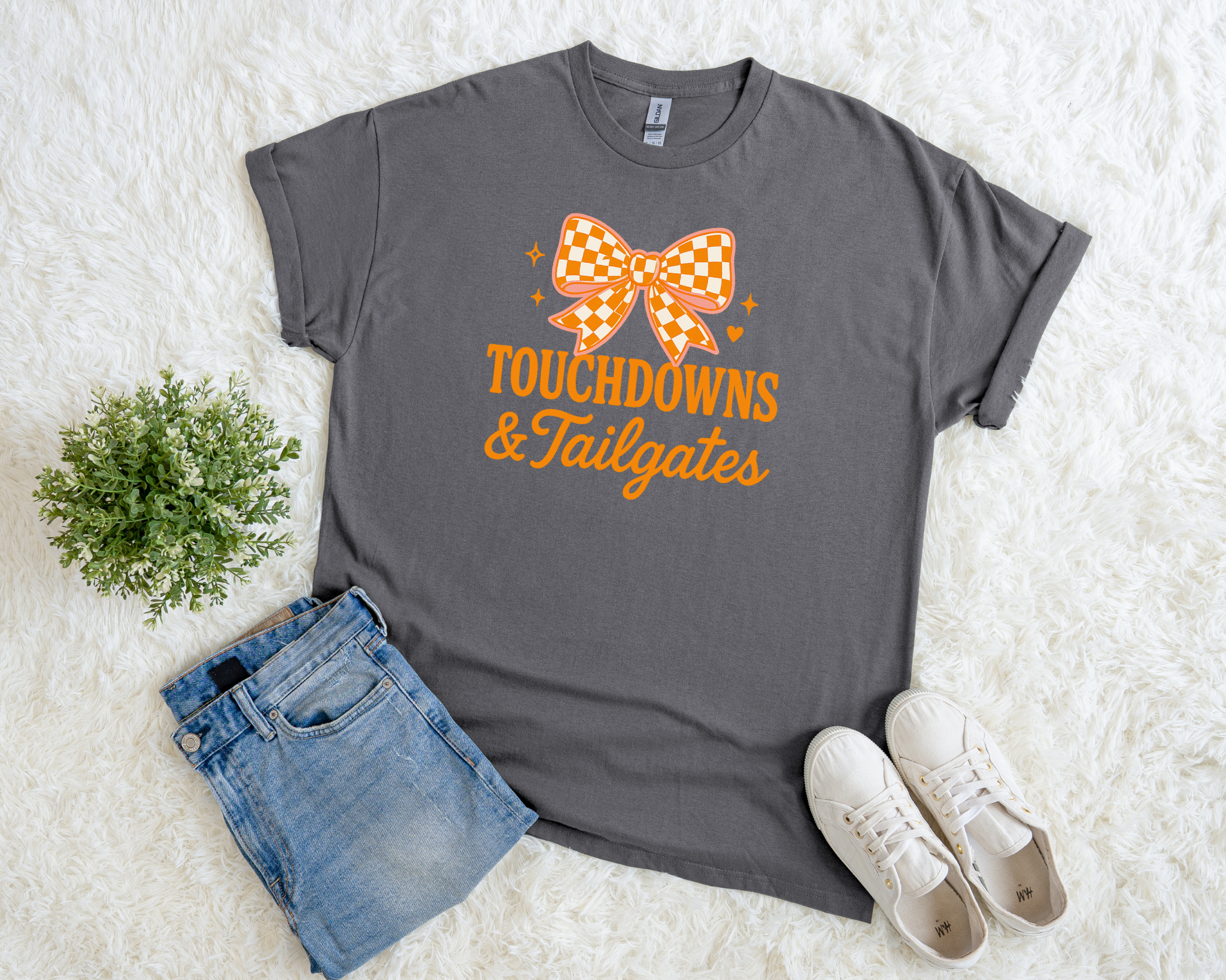 Touchdowns & Tailgates T-Shirt – Game Day Bow Tee for Vols Fans