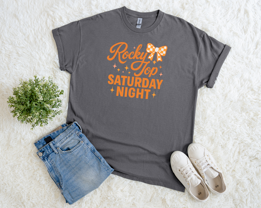 Rocky Top Saturday Night Graphic Tee - Tennessee Game Day Shirt - Exclusive Boutique Design - Gildan Unisex Fit Tee