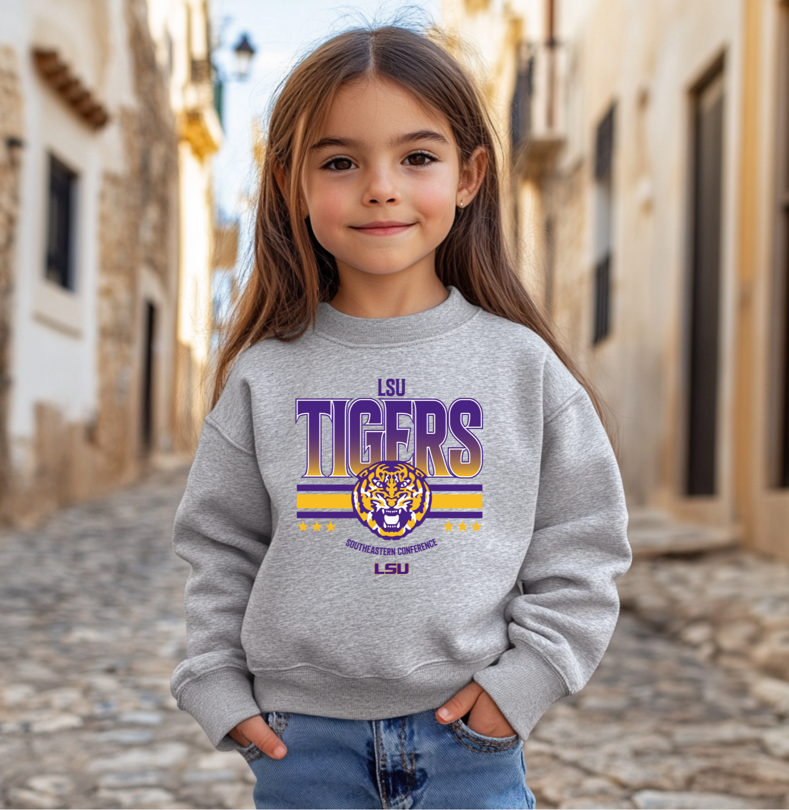 youth LSU Tigers-inspired crewneck sweatshirt